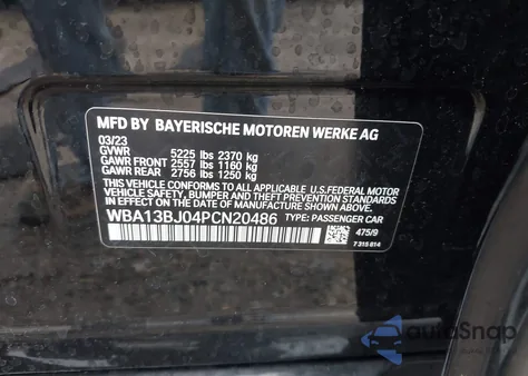 2023 BMW 530 I xDrive z USA, uszkodzony, nr VIN WBA13BJ04PCN20486